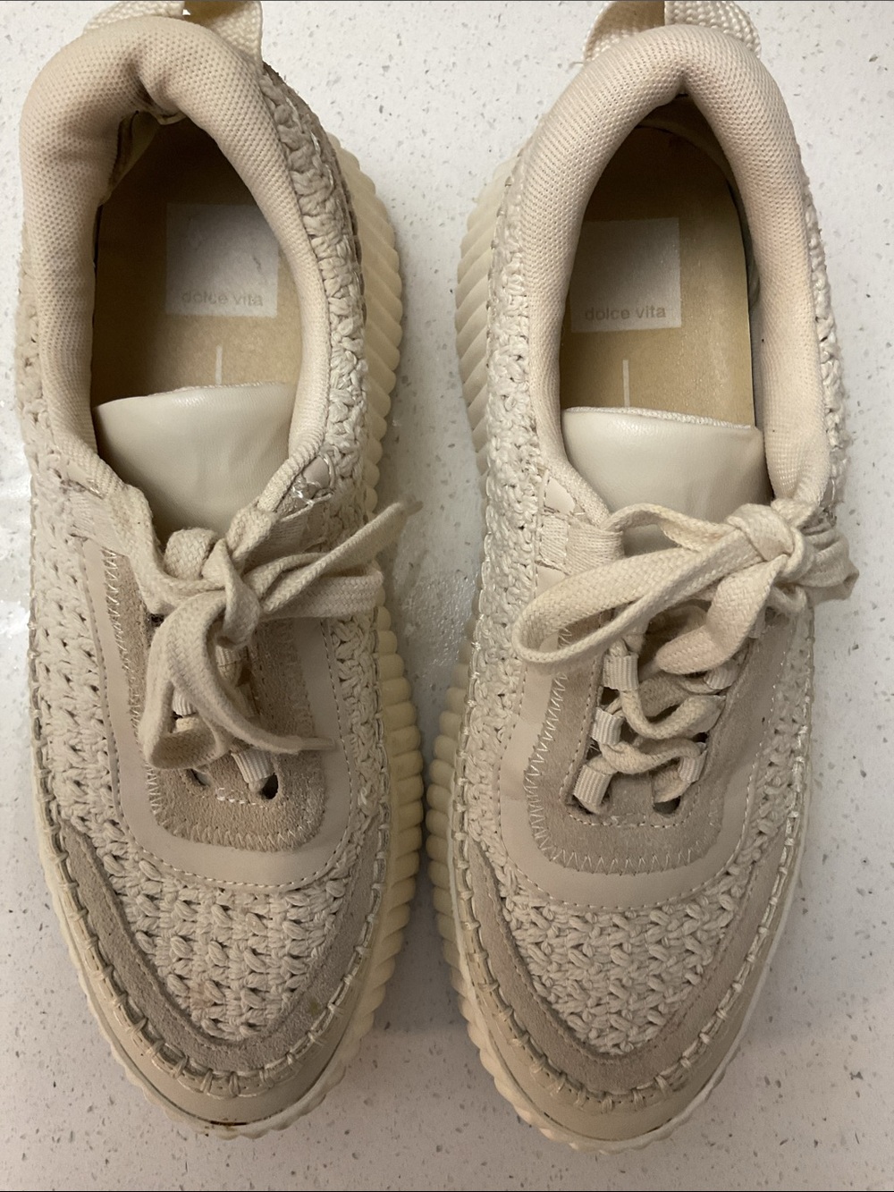 Woven Platform Lace-Up Sneakers - Cream